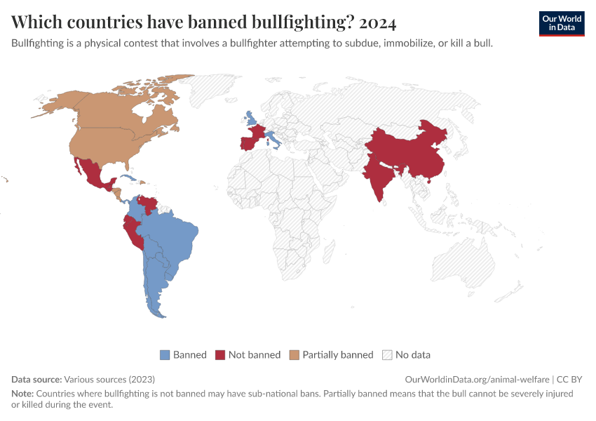 A thumbnail of the "Which countries have banned bullfighting?" chart