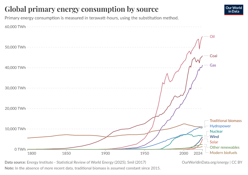 Global primary energy consumption by source